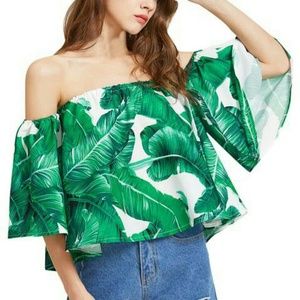 Tropical Leaf Off the Shoulder Top